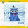 KPop Demon Hunters Blue Tiger PNG – Cute Derpy Tiger with Text Background – 300 DPI