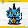 Lucky Blue Tiger PNG – Maneki Neko Tiger with Crow from KPop Demon Hunters – 300 DPI Transparent Background