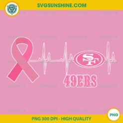 49ers Breast Cancer PNG with pink ribbon heartbeat football design