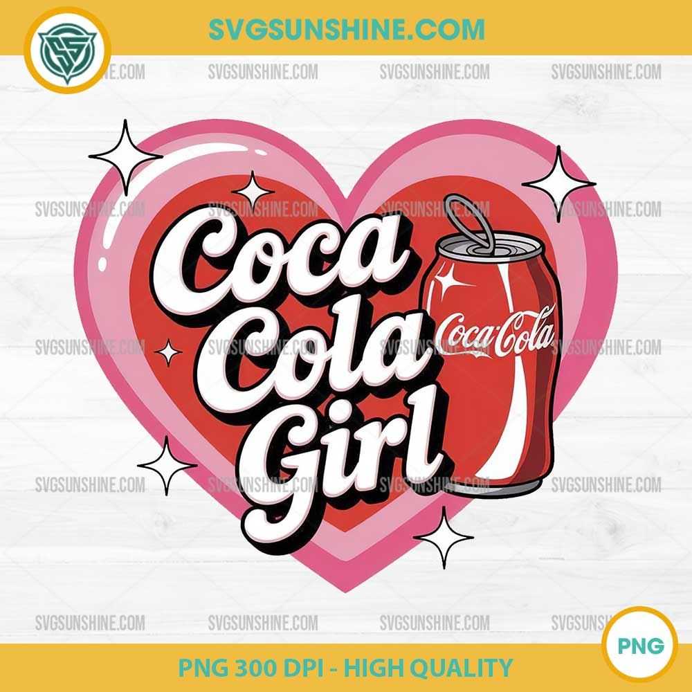 Coca Cola Girl PNG – Retro Soda Can Heart Design for Sublimation