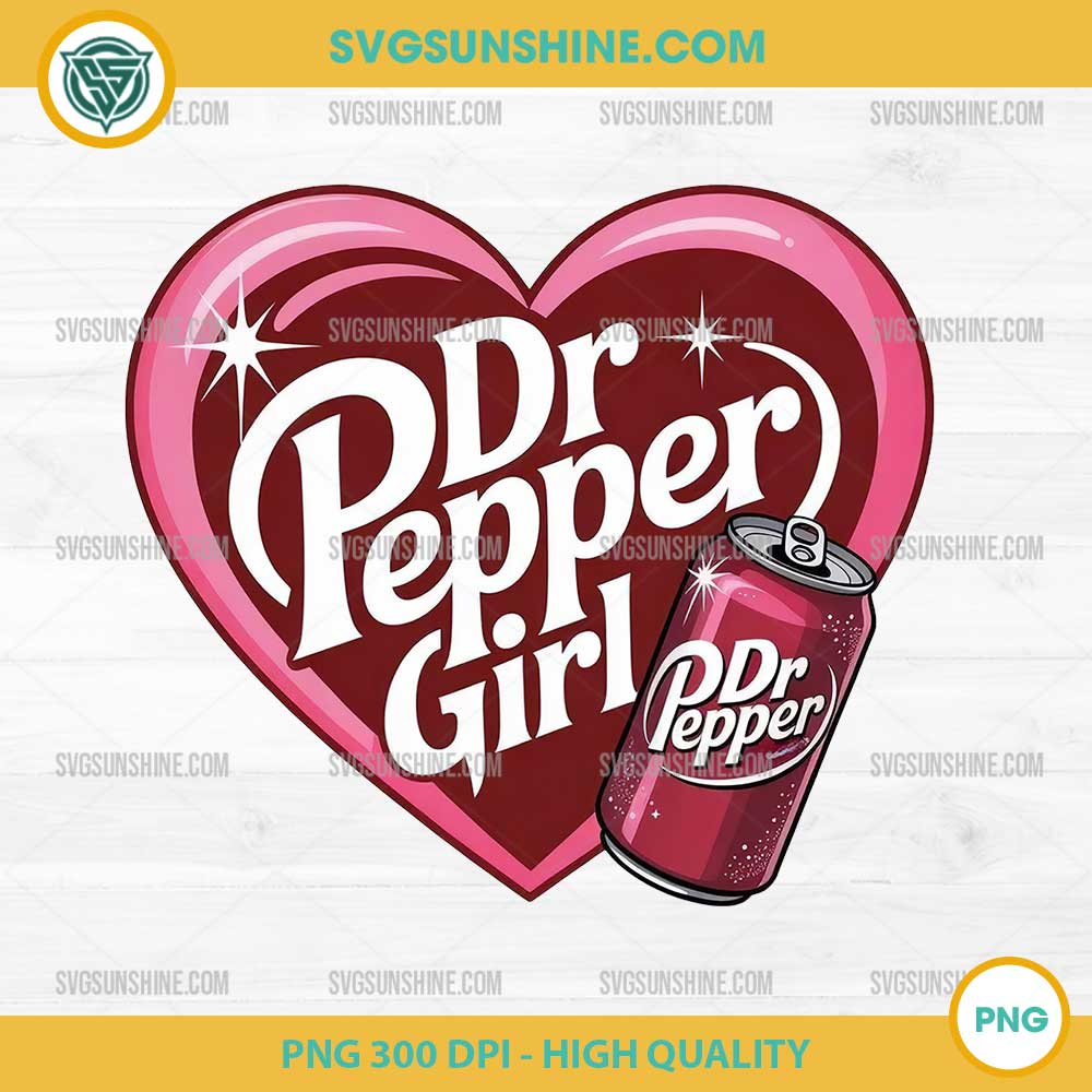 Dr Pepper Girl PNG – Retro Soda Can Heart Design for Sublimation