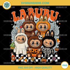 Halloween Labubu PNG with Cute Spooky Characters in Ghost, Pumpkin, and Skeleton Costumes