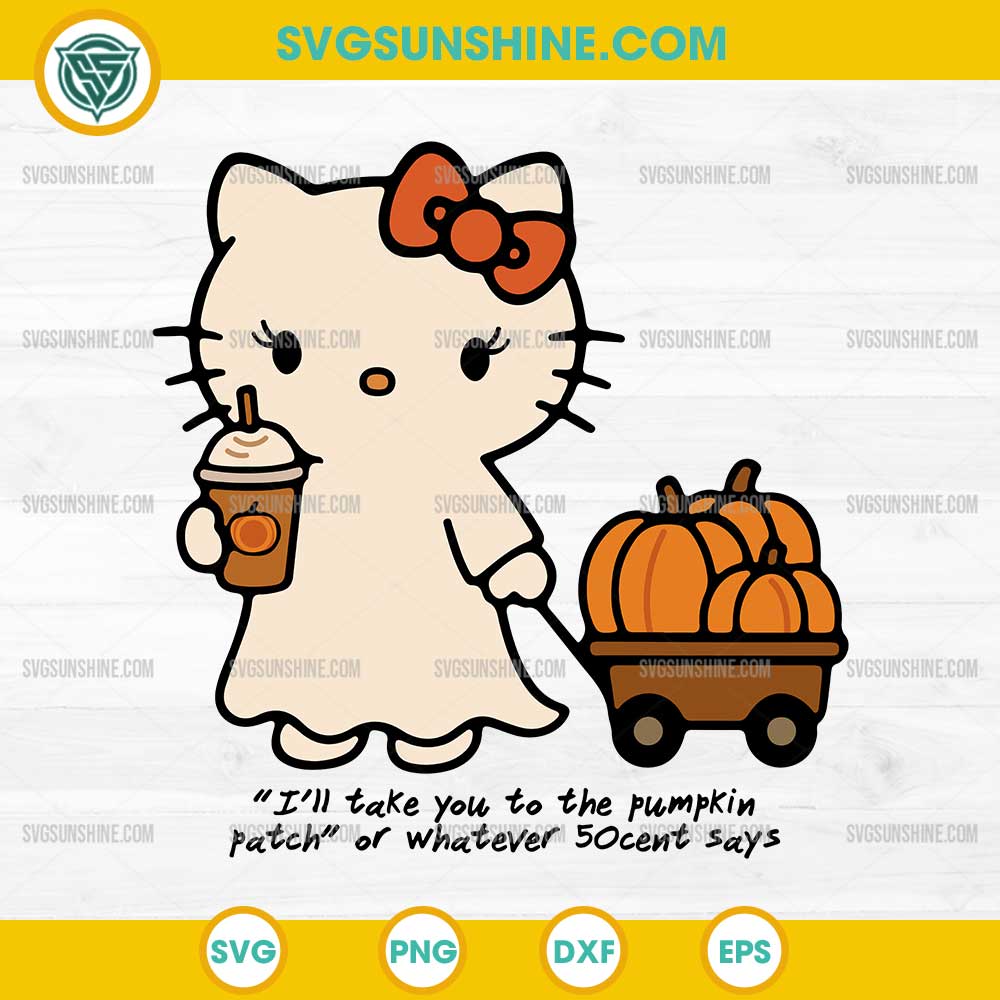 Hello Kitty Pumpkin Patch SVG Cute Ghost Halloween Coffee PNG DXF EPS