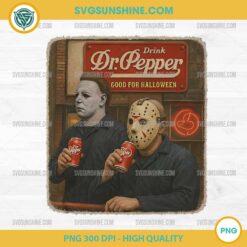 Michael Myers and Jason Voorhees Drink Dr Pepper Halloween PNG Horror Clipart