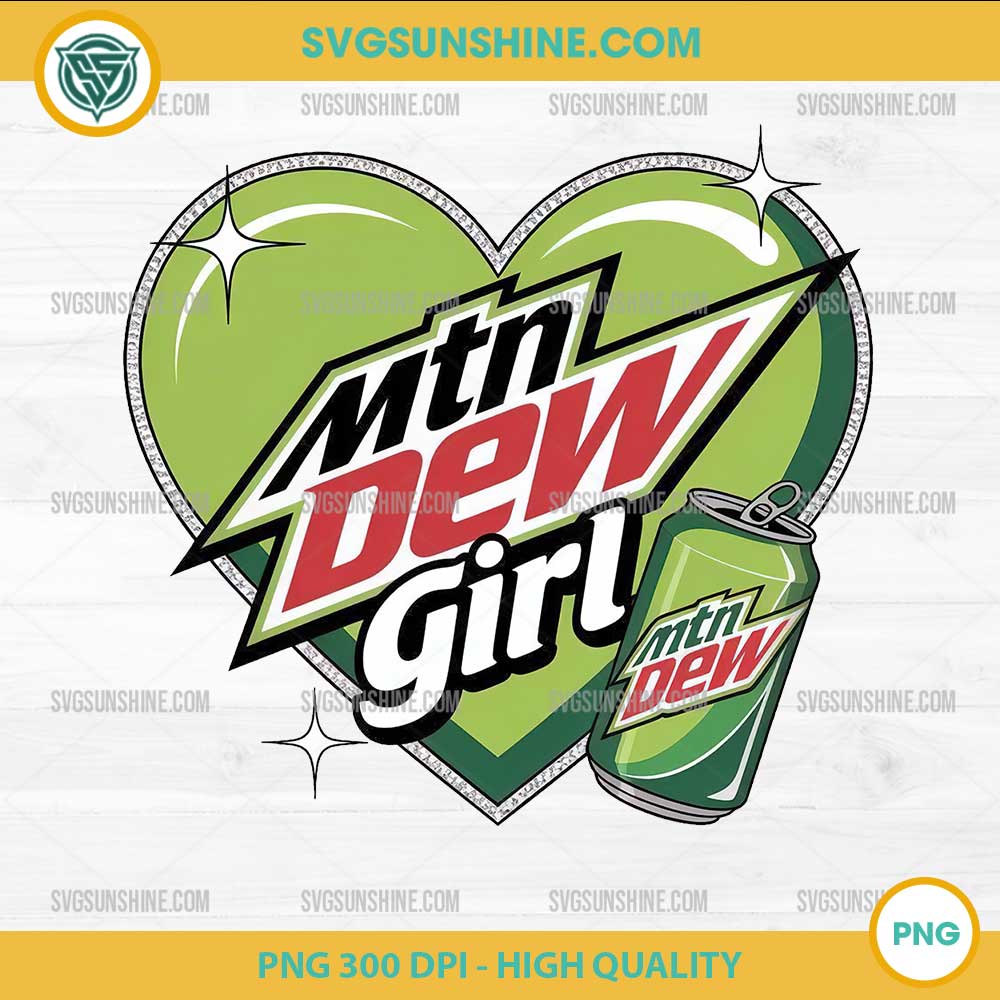 Mtn Dew Girl PNG – Green Soda Can Heart Design for Sublimation