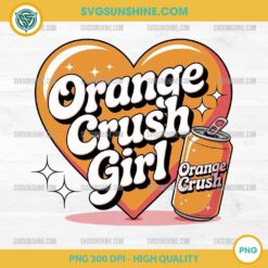Orange Crush Girl PNG – Retro Soda Can Heart Design for Sublimation