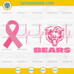 Chicago Bears Breast Cancer Awareness SVG Pink Ribbon Heartbeat Football Design