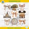 Coquette Bow Disney Fall Halloween PNG with Castle, Epcot, Tree of Life, Hollywood Studios, bows, bats, and spider webs