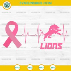 Detroit Lions Breast Cancer Awareness SVG Pink Ribbon Heartbeat Football Design
