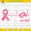 LA Rams Breast Cancer Awareness SVG Pink Ribbon Heartbeat Football design