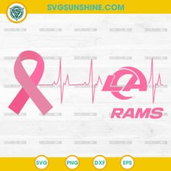 LA Rams Breast Cancer Awareness SVG Pink Ribbon Heartbeat Football design