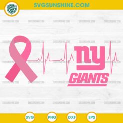 New York Giants Breast Cancer Awareness SVG Pink Ribbon Heartbeat Design