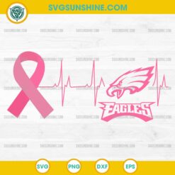 Philadelphia Eagles Breast Cancer Awareness SVG Pink Ribbon Heartbeat Design