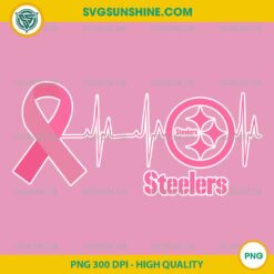 Pittsburgh Steelers Breast Cancer Awareness PNG with pink ribbon heartbeat football design
