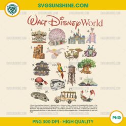 Walt Disney World Attractions PNG collage with 18 Disney park icons for Cricut and Silhouette