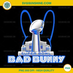 Bad Bunny Super Bowl Trophy PNG, Blue Bunny Football PNG, Super Bowl Digital Design