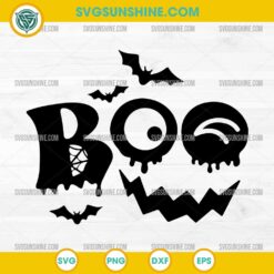 Dripping Boo SVG, Scary Boo Halloween SVG, Bats Spiderweb Face SVG Cut File