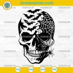 Halloween Skull SVG | Skull with Bats and Spider Web SVG | Spooky Skull SVG Cut File