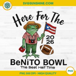 Here For The Benito Bowl 2026 Frog Puerto Rican Flag PNG Digital Download, Funny Frog Football PNG, Puerto Rican Fan Art