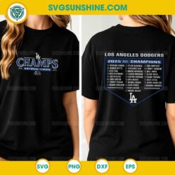 Los Angeles Dodgers 2025 National League Champions SVG and World Series 2025 SVG mockup on front and back shirts