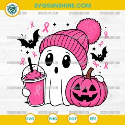 Spooky Ghost Breast Cancer SVG, Pink Ribbon Pumpkin SVG, Cute Awareness Halloween SVG Cut File