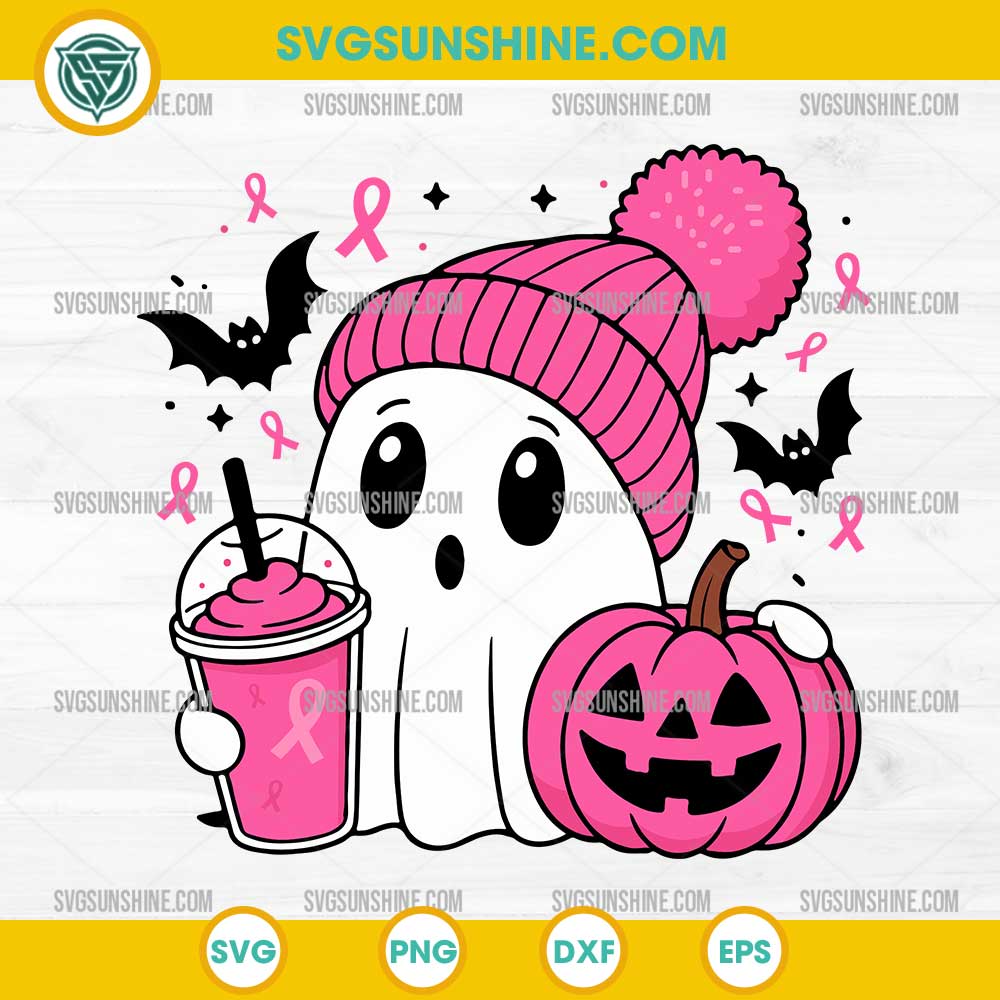Spooky Ghost Breast Cancer SVG | Pink Ribbon Pumpkin SVG | Cute ...