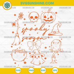 Spooky Season SVG, Halloween Doodle SVG, Cute Ghost Witch Hat Pumpkin SVG Cut File