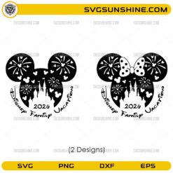 Disney 2026 Family Vacation SVG with mouse head, castle silhouette, and fireworks