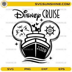 Disney Cruise 2026 SVG with cruise ship silhouette and mouse-ear outline