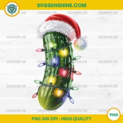 Funny Pickle Santa Hat PNG, Christmas Pickle with Lights PNG Digital Design