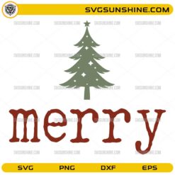 Merry Christmas Tree SVG, Minimal Holiday Tree Digital Design