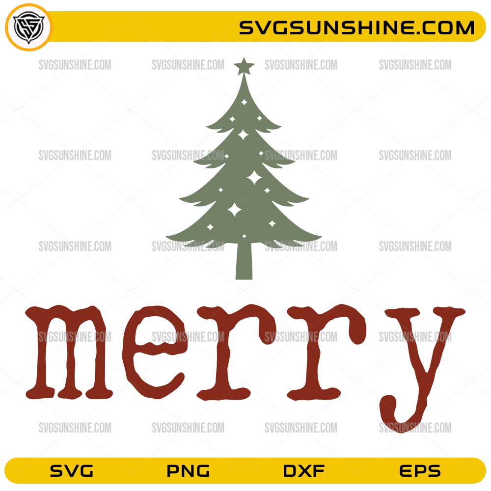 Merry Christmas Tree SVG, Minimal Holiday Tree Digital Design