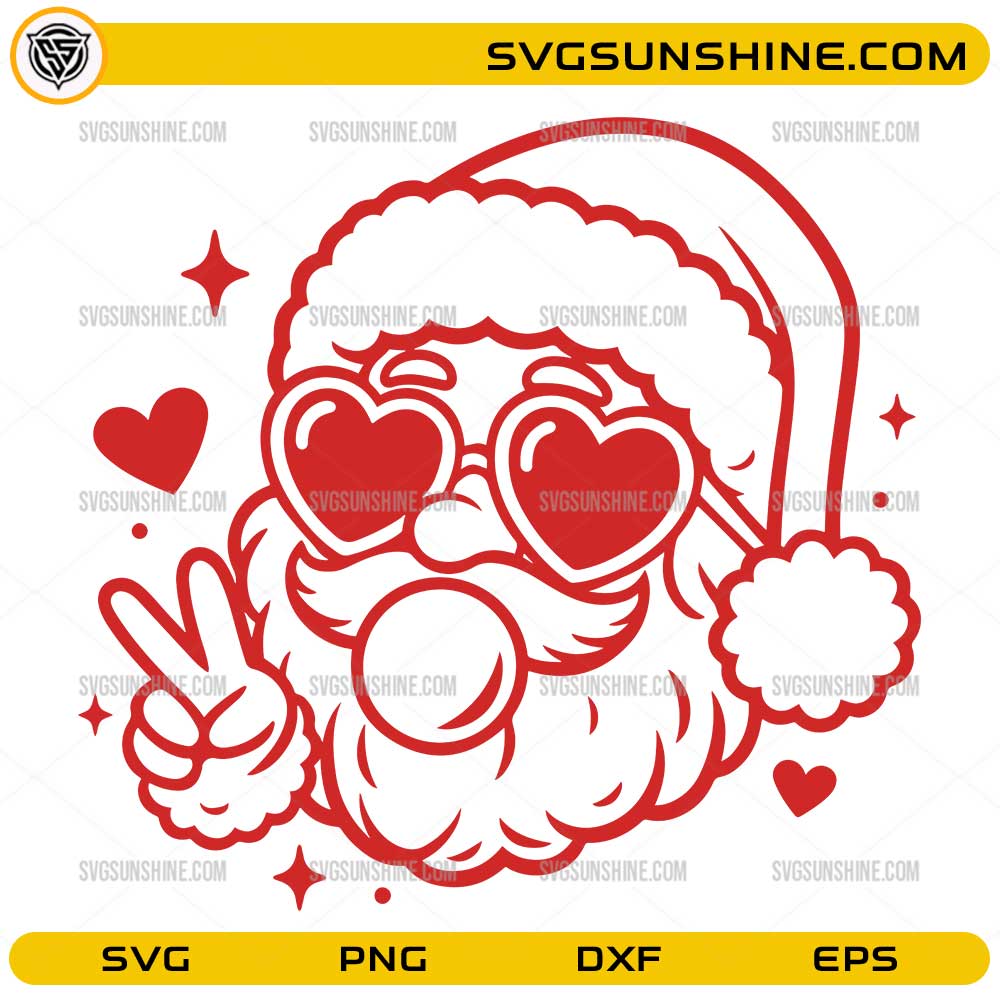 Santa Bubble Gum SVG, Cool Santa with Heart Glasses Christmas SVG File