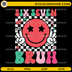 Six Seven 6 7 Bruh SVG PNG DXF EPS, Retro Smiley Face Christmas SVG Design