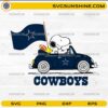 Snoopy and Woodstock Dallas Cowboys SVG design driving car with flag
