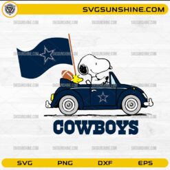 Snoopy and Woodstock Dallas Cowboys SVG design driving car with flag
