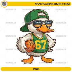 Basketball duck wearing jersey number 67 holding a basketball PNG