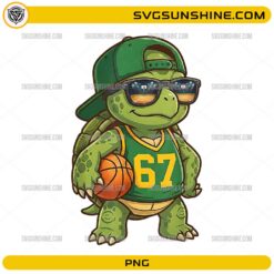Basketball turtle wearing jersey number 67 holding a basketball PNG