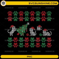 Christmas Cat Ugly Sweater PNG Knitted Cat Pattern Design