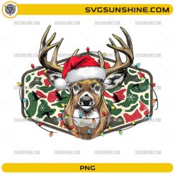 Christmas Deer Camo PNG Santa Hat Buck Hunting Christmas Lights Design