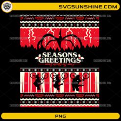 Christmas Stranger Things Seasons Greetings PNG | Christmas Upside Down Ugly Sweater PNG Design