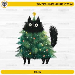 Christmas Tree Cat PNG | Cute Black Cat Christmas Tree Costume Design for Sublimation