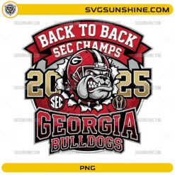 Georgia Bulldogs Back to Back SEC Champs 2025 PNG Design