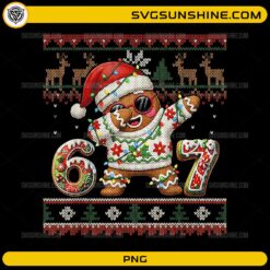 Gingerbread wearing ugly Christmas sweater with number 67 PNG