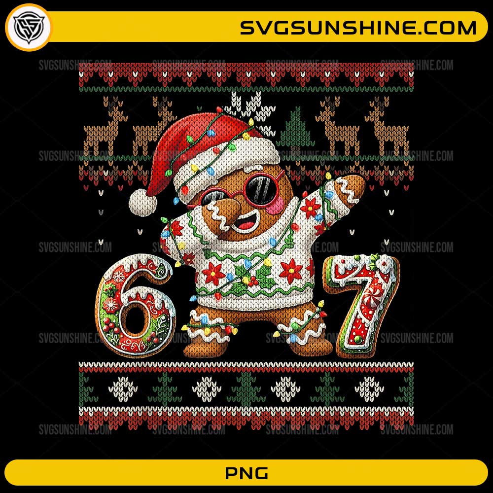 Gingerbread wearing ugly Christmas sweater with number 67 PNG