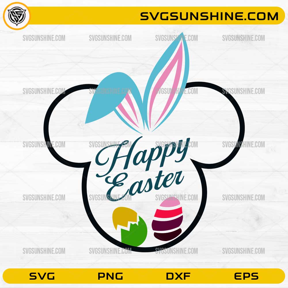 Happy Easter Bunny SVG PNG with bunny ears and Easter eggs