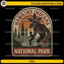 Hawkins Indiana National Park PNG vintage Demogorgon Stranger Things badge design