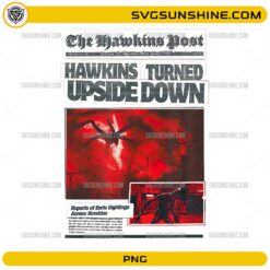 Hawkins Turned Upside Down PNG in Stranger Things newspaper style