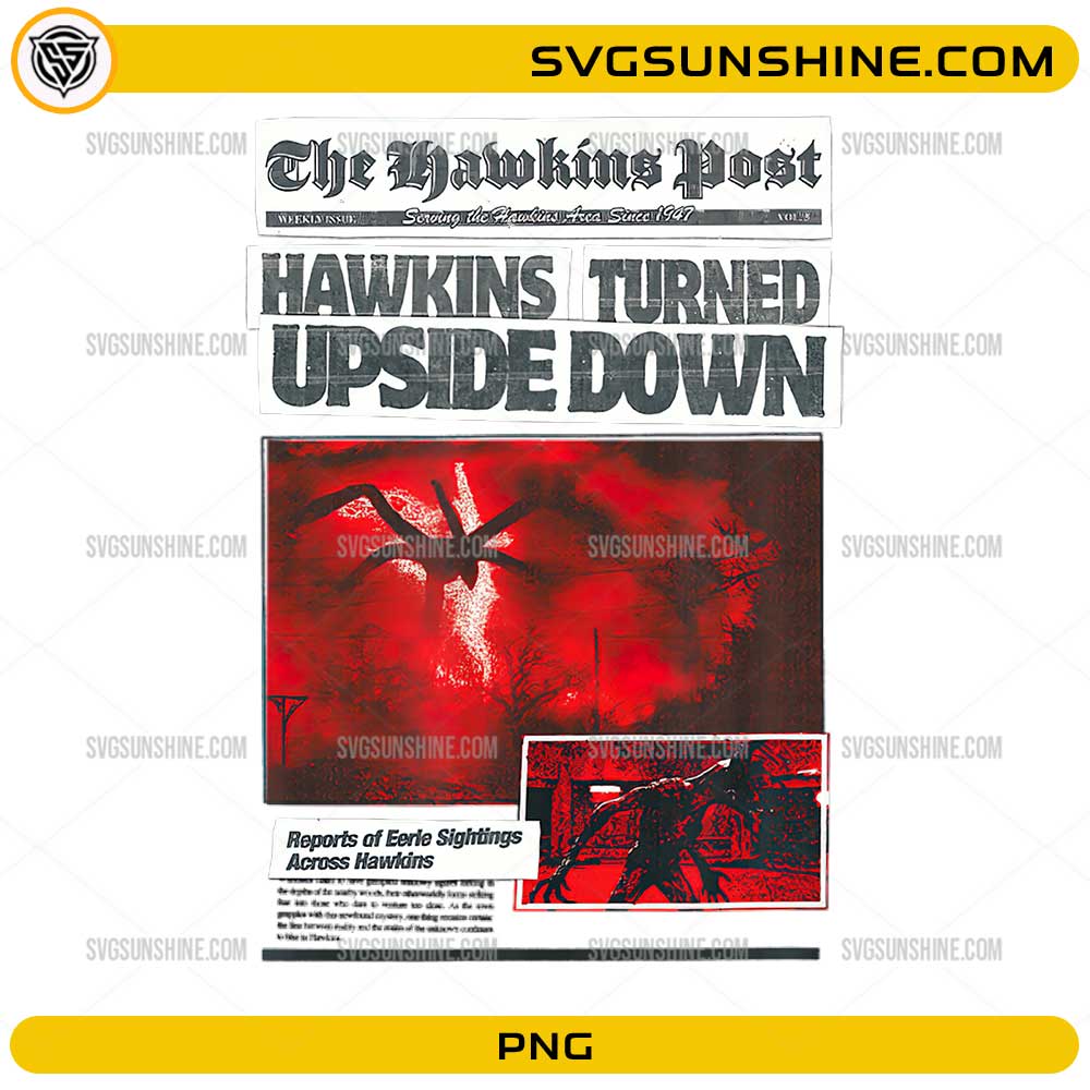Hawkins Turned Upside Down PNG in Stranger Things newspaper style