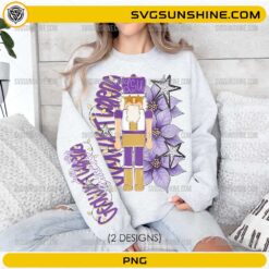 LSU Geaux Tigers Nutcracker Christmas PNG with cute flowers and purple-gold design
